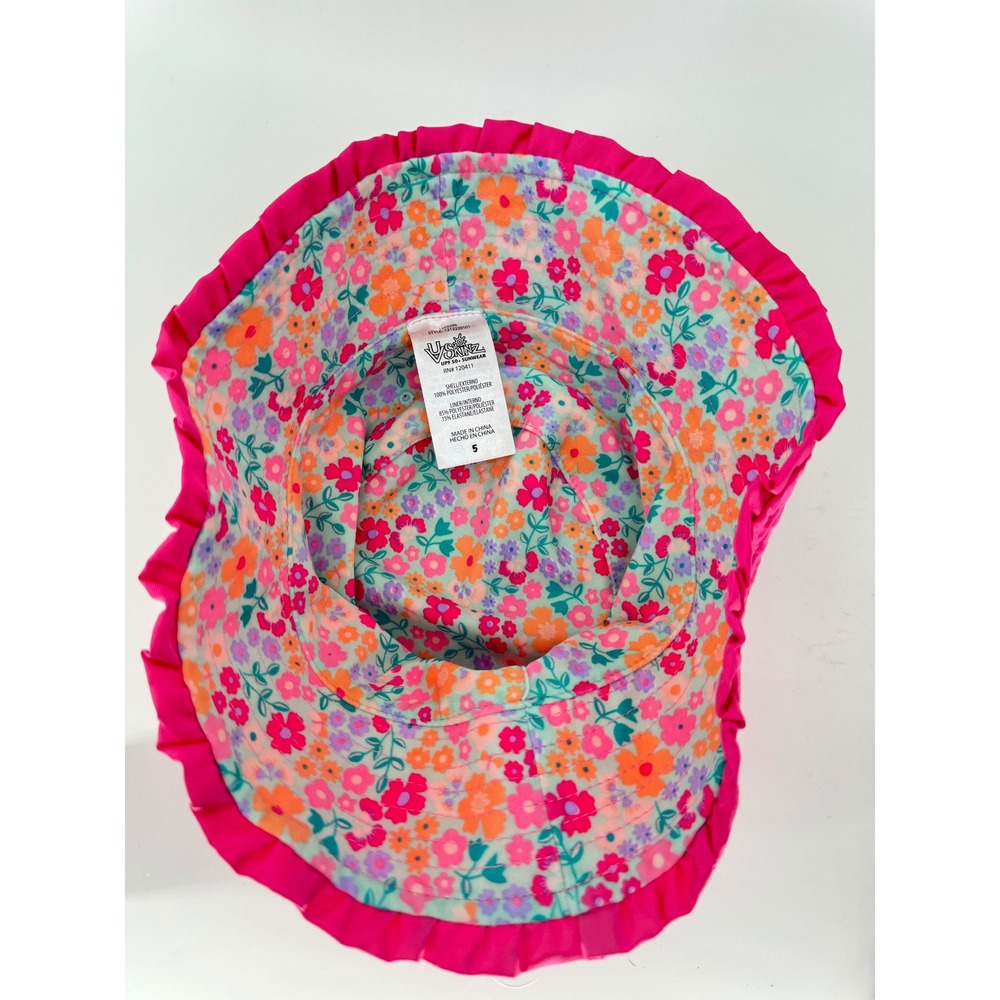 UV Skinz Sun Hat Kids S Pink Floral Ruffle UPF 50+ Bucket Swim Beach Girls